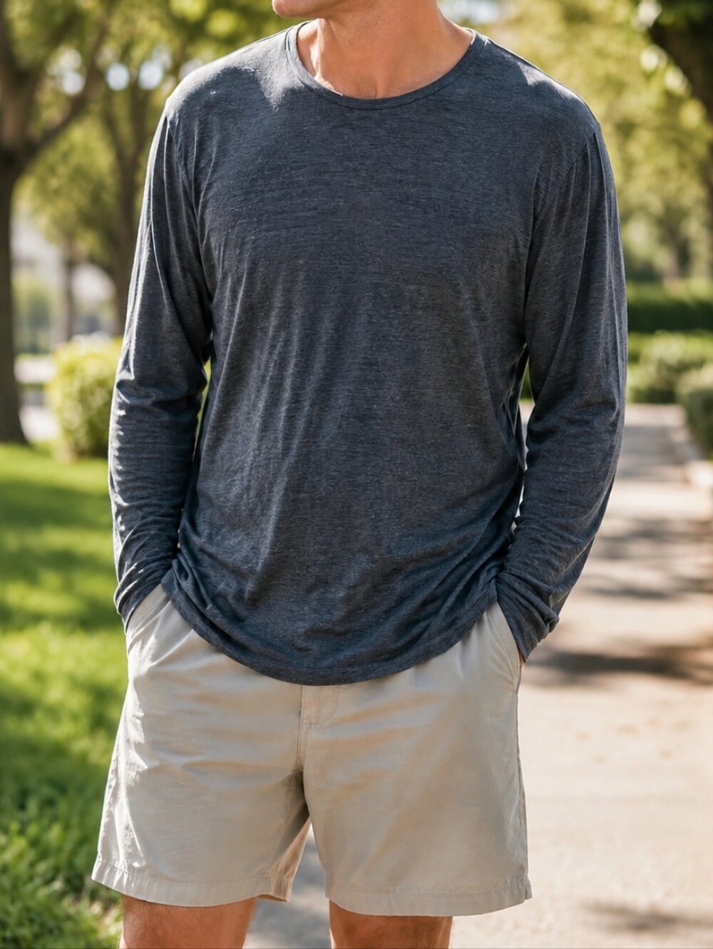 Kit and Ace Men's Charcoal Long Sleeve Crewneck Tee Stretch Merino Wool